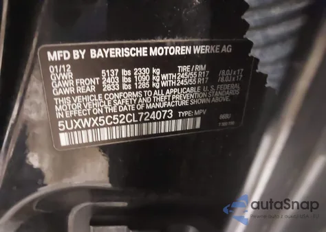 2012 BMW X3 xDrive28I from USA, damaged, VIN 5UXWX5C52CL724073